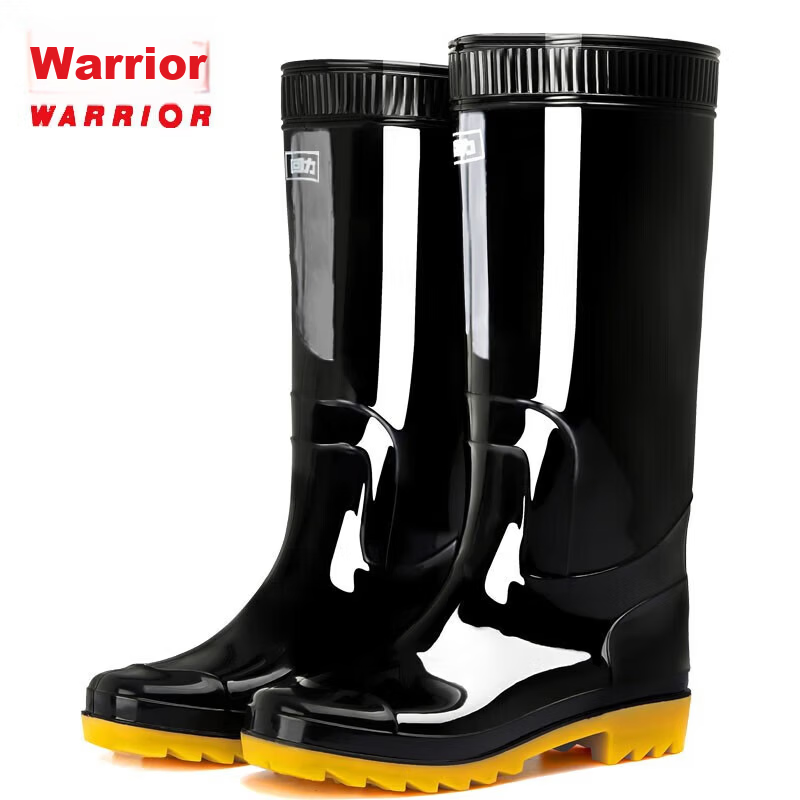 Warrior Men's Rain Boots Fashion Outdoor Waterproof Non-Slip Durable HL8075 High Tube Black Size 39