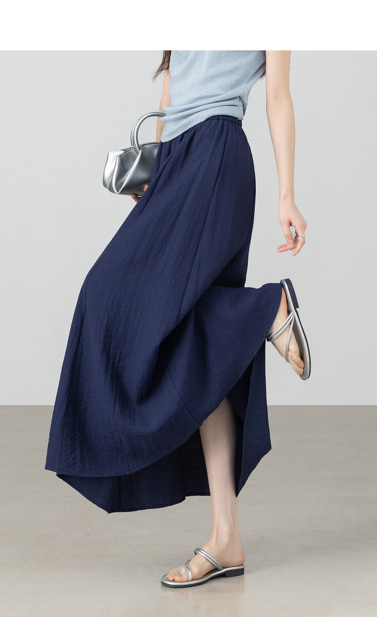 Shangdubila Linen Blend Pear-Shaped Slimming A-Line Skirt for Women Spring Summer Elegant Commuter Elastic Waist High-Quality Temperament Long Skirt 6
