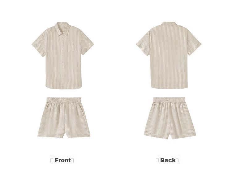 MT Casual Street Style Summer Simple Striped Polo Short Sleeve Shirt with Elastic Large Patch Pocket Shorts Set 10