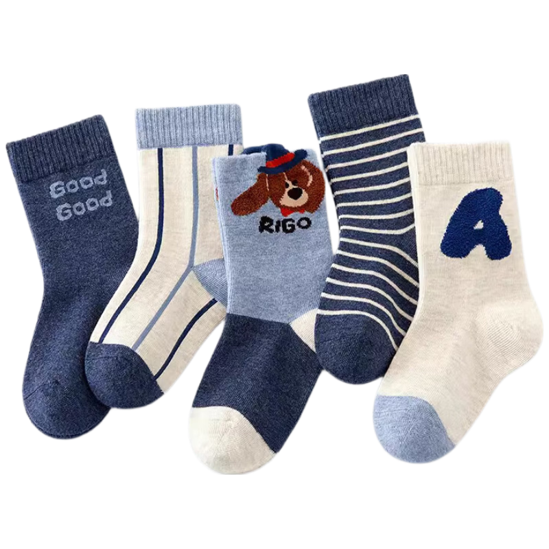 Mianqixiong Children's Socks, Spring And Autumn A-Class Pure Cotton Mid-Calf Socks, Boys' Baby Socks, Big Kids' Socks, Thin Cotton Socks for Boys in Autum