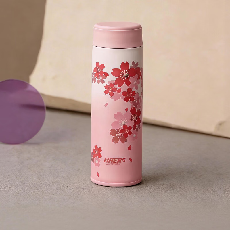 HAERS All-Steel Insulated Water Bottle for Men and Women Students 316 Stainless Steel Cup Sakura Pink 350ml