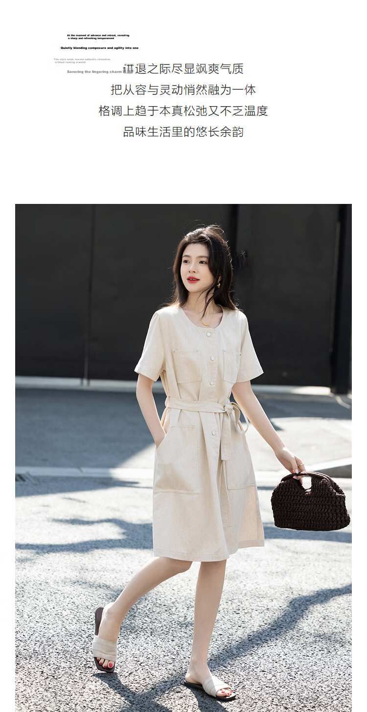 Demana [with natural linen] Summer Oxygen Sense Lyocell Cotton Collarless Straight Denim Dress for Women Slim Relaxed Fit 6