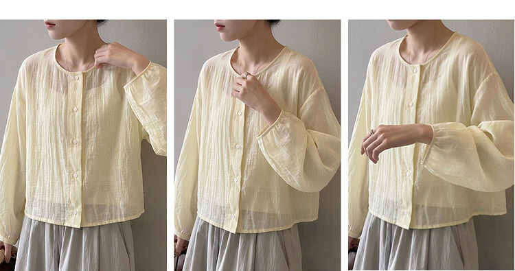 Demana Low Saturation Pastel Series Autumn Simple Style Round Neck Long Sleeve Cardigan Loose Short Petite Women's Shirt 6