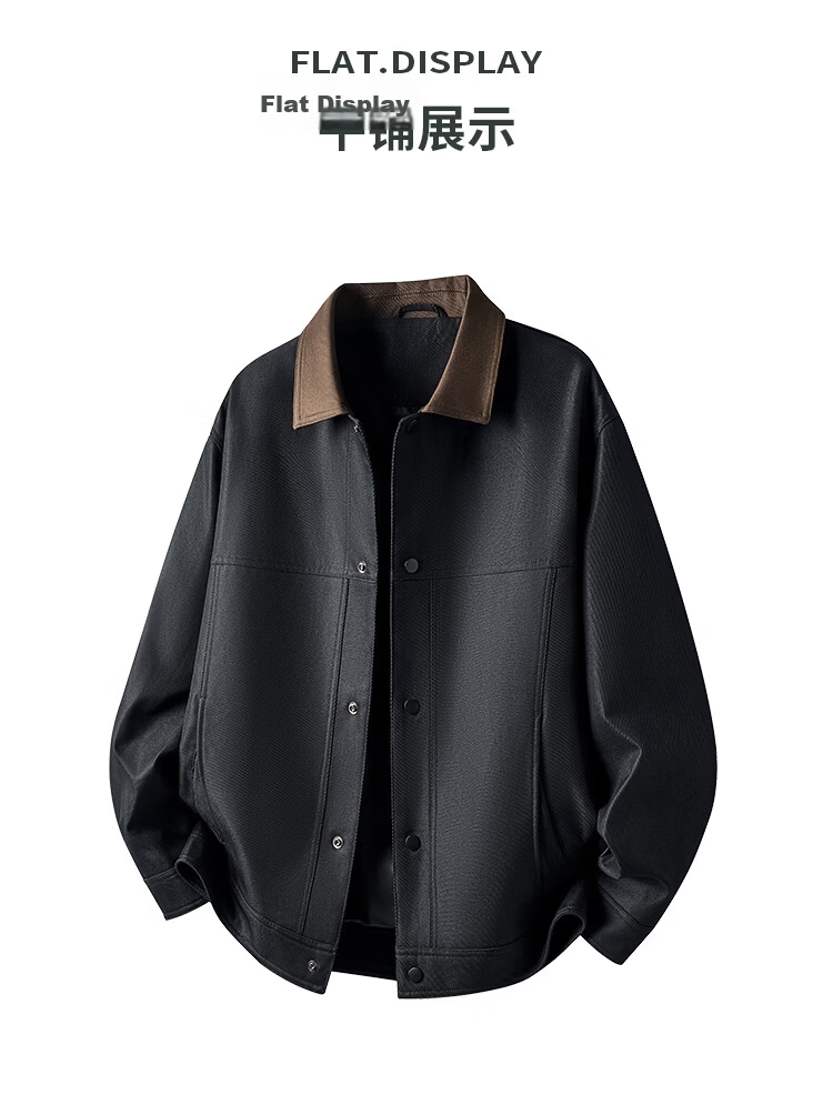 Caesar Men's Spring Button Retro Colorblock Windproof Breathable Durable Easy-Care Casual Jacket with Lapel Collar 13