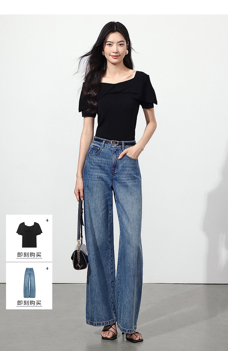 Yixiang Liying Black Off-Shoulder Knit Top Women New Short Sleeve Square Neck Blouse Lanye Black 160/84A/M 23