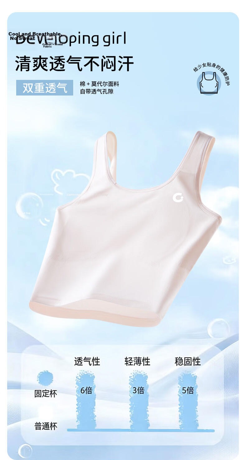 GUJIN 2-Pack Stage 1 Children's Silk Vest Tank Tops for Girls Developmental Period Student Bras 3