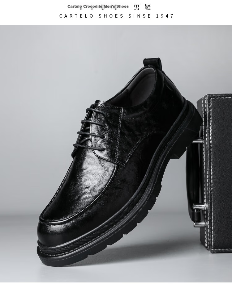 CARTELO British Men's Formal Leather Shoes, Breathable Classic Business Low-Top Thick-Soled Leather Shoes for Men, 9908 Black Height-Increasing Size 44 14