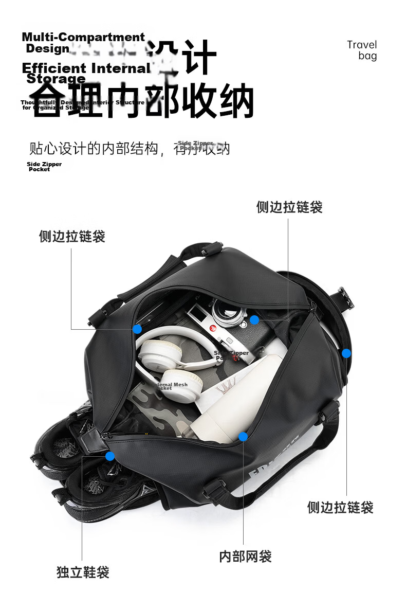 Edison Multifunctional Fitness Bag for Men Handheld Crossbody Business Travel Large Capacity Casual Backpack LX260 Black 9