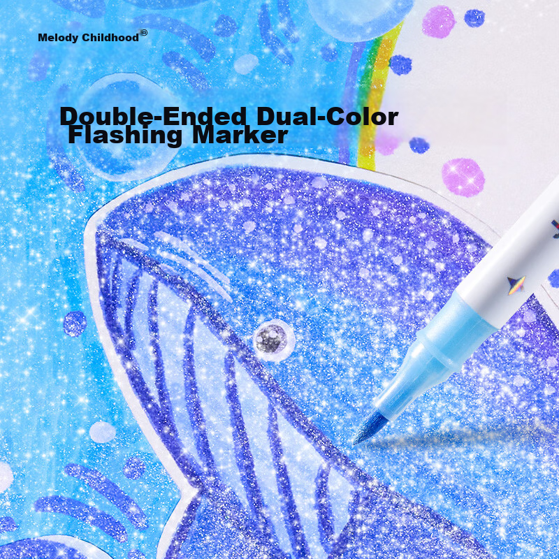 Melo Childhood Glitter Double-Ended Dual-Color Markers Children's Colored Watercolor Pens with Glitter for Journaling, Handwritten Reports, Drawing 48-Color Soft Tip Art Sparkling Flashing Fluorescent