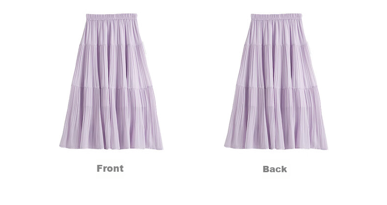Sllsky Bohemian Chiffon Pleated Midi Skirt Women Summer Lightweight Beach Vacation A-Line Cake Skirt 34