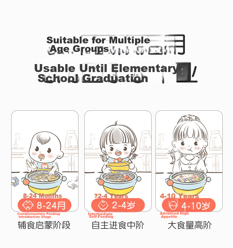 Huangchong Children's Water-Filled Insulated Meal Tray, Baby Constant Temperature Food Plate, Stainless Steel Detachable Compartment Lunch Box, Yellow 2