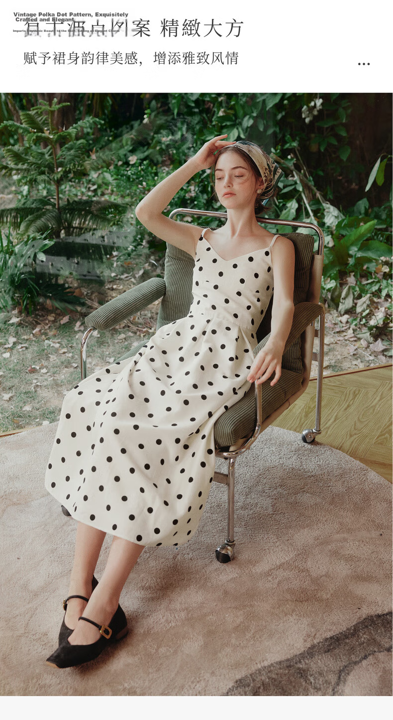 Olrain Eurielle Summer Women's Simple Elegant Adjustable Strap V-Neck French Polka Dot Slip Dress Women Polka Dot XL 9