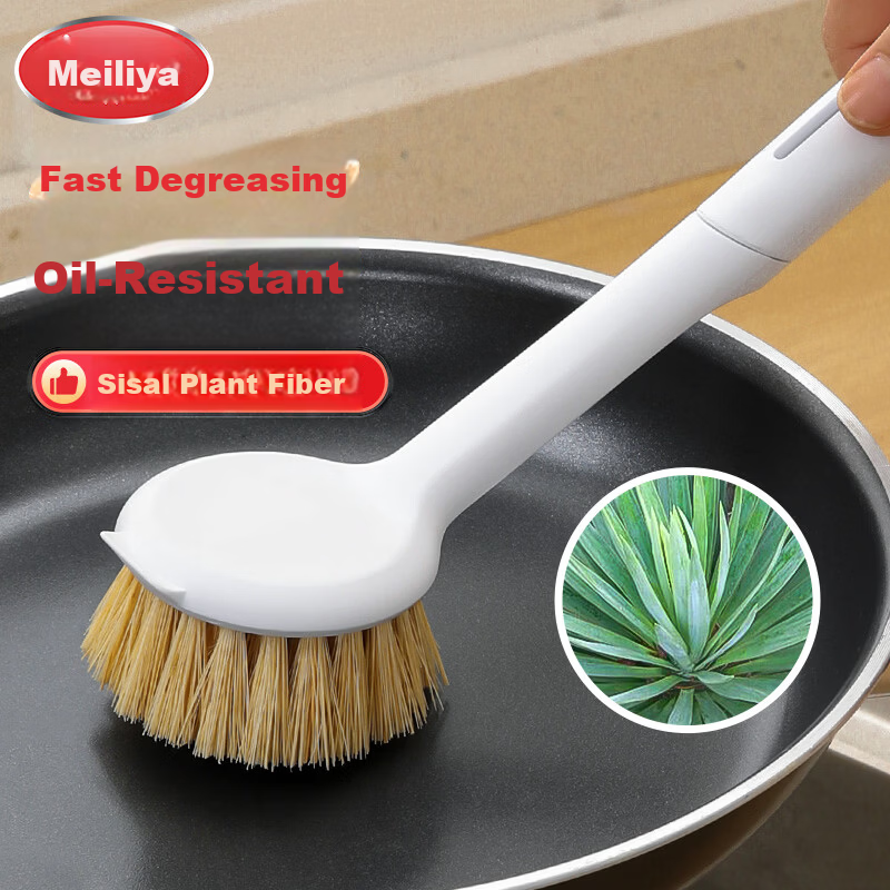 Meiliya Pot Brush Kitchen Scrubber Long Handle Durable Non-Scratch Oil-Resistant Sisal Brush