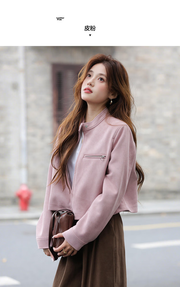 MT Urban Chic Spring Sweet Cool Biker Style Stand Collar Short Straight Zipper Casual Women's Jacket 9