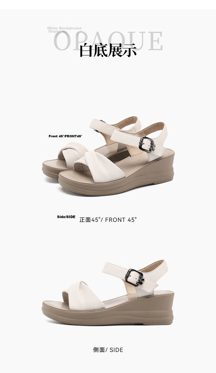 Red Dragonfly Women's Wedge Sandals Open Toe Soft Sole Casual Anti-Slip Middle-Aged and Elderly Shoes WTK265451 Off-White Size 38 11