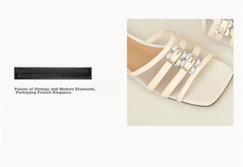Eierkang Niche Low-Heel Open-Toe Slide Sandals Women Square Toe Low-Heel Mom Shoes 27602W Yellow Size 35 3