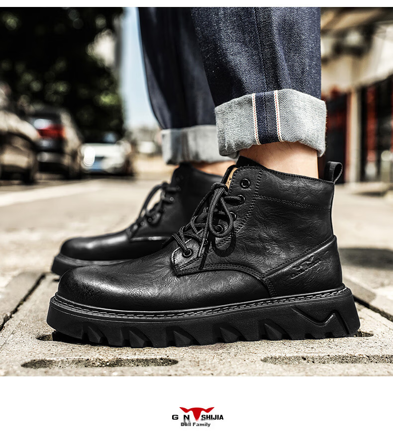 G.N.Shi Jia Men's Autumn Winter New Retro British Style Martin Boots Trendy Versatile Men's Work Boots Outdoor Motorcycle Leather Boots 11