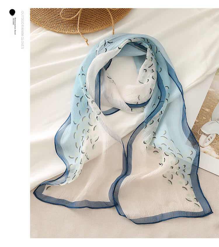 Shanghai Story Women's Summer Printed Silk Scarf 100% Mulberry Silk Neck Scarf Commuter Gift for Girlfriend Valentine's Day 23