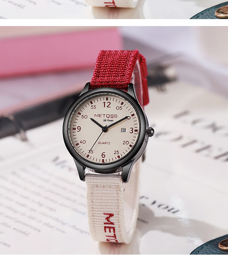 Yaga Vintage Style Quartz Watch for High School Students with Color-Block Canvas Strap Waterproof Fashionable Student Watch 12
