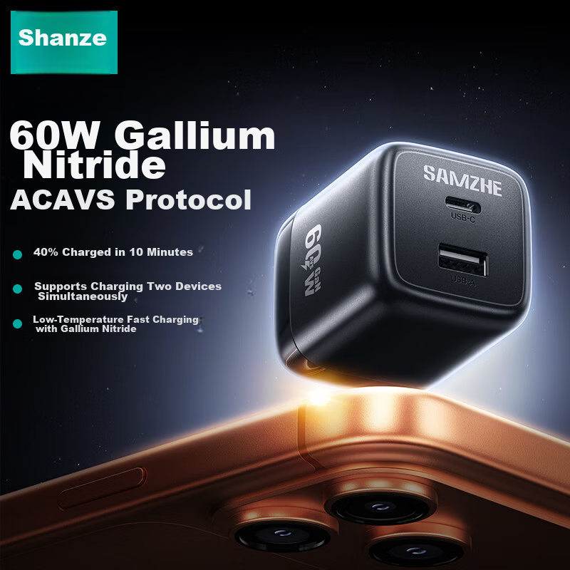 Sanze Apple Dual-Port Charger 60W Compatible with iPhone 17 Pro Max/16/15/iPad Huawei Samsung Fast Charge PD 40/30/45W Type-C Adapter