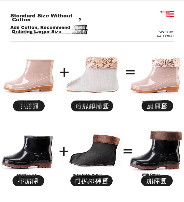 Lido According to Chen Women's Low-Cut Waterproof Work Rain Boots Fashionable Non-Slip Thickened Durable Fishing Kitchen Construction Car Wash Shoes Custom Lightweight Comfortable 7
