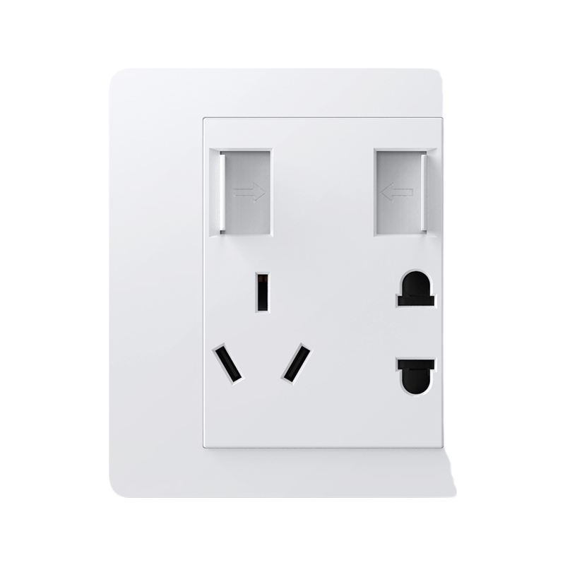 CHNT Switch Socket Five-Hole Socket with 2 USB Ports 6C Cream White