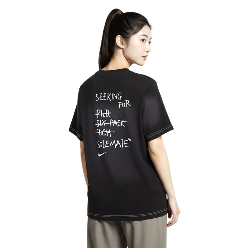 NIKE Women's Short-Sleeve T-Shirt, Knitted Collarless, Sporty Casual, Fashionable Versatile II0451-010 Black M