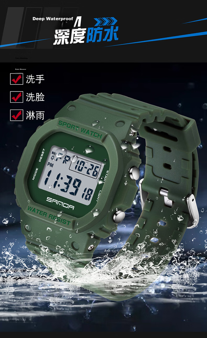 Wodu Youth Square Digital Sports Multifunction Alarm Clock Waterproof Boys Watch for Middle and High School Students Kids 19
