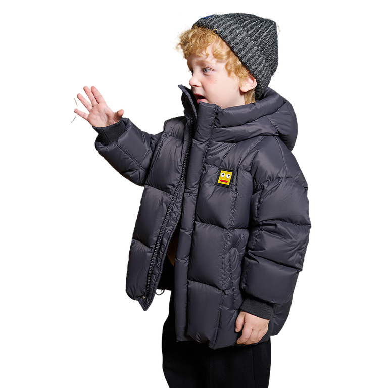ASK JUNIOR Boys' Hooded Jacket, Children's Winter Coat, Lightweight Duck down Outerwear for Toddlers, Dark Gray, Size 90