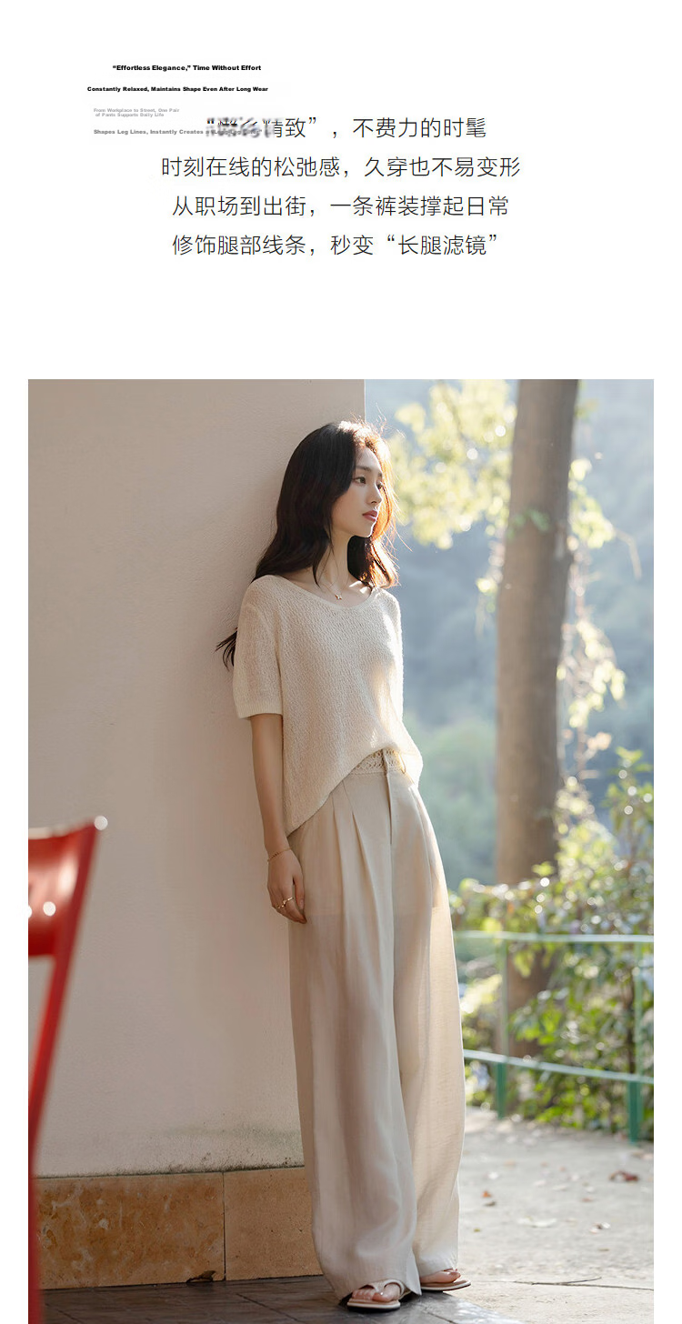 Demana Breathable Linen Vintage High-Waist Lace-Trim Drawstring Petite Women's Wide-Leg Casual Pants Spring 5