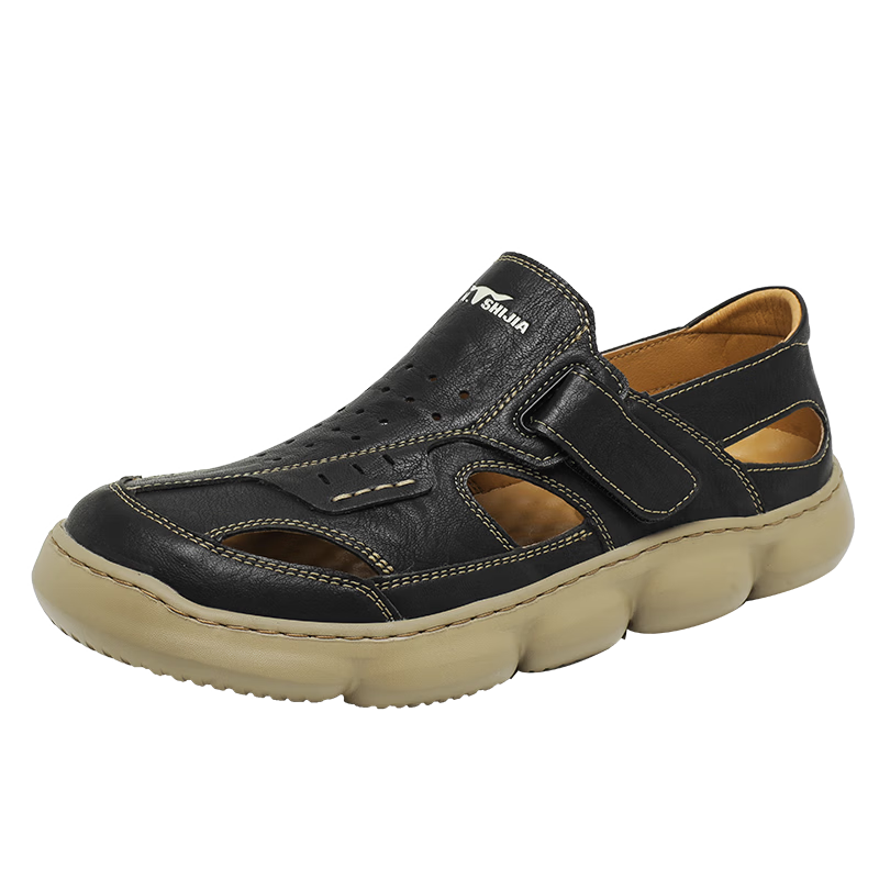 Bull Family Men's Sandals 2026 New Summer Breathable Hollow Out Beach Shoes Soft Leather Soft Sole Slippers for Men