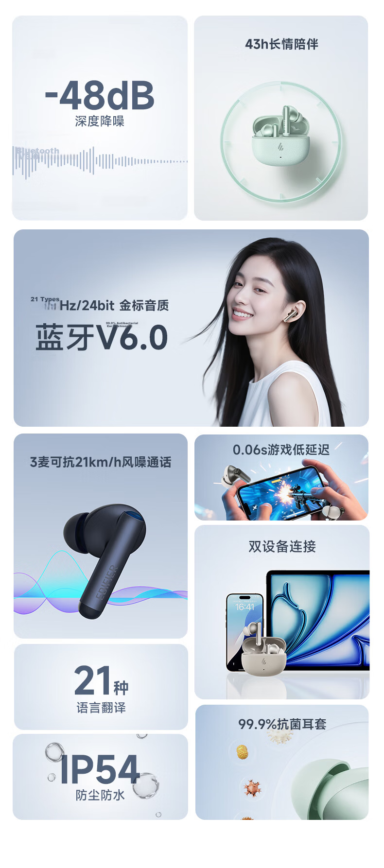 EDIFIER Lolli Pro SE True Wireless Active Noise Cancelling Bluetooth Earbuds Translator Headphones Translation Device Compatible with Apple Huawei Xiaomi OPPO Yunyan White Graduation Gift 2