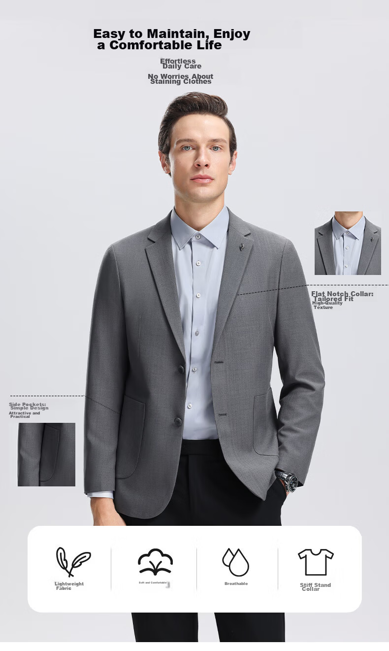 SHANSHAN Men's Spring Casual Simple Versatile Business Fashion Suit Jacket Professional Commuter Blazer Single-Breasted 3