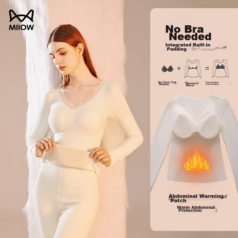 Miiow Wool and Silk Base Shirt with Built-in Bra Pads Thermal Underwear for Women