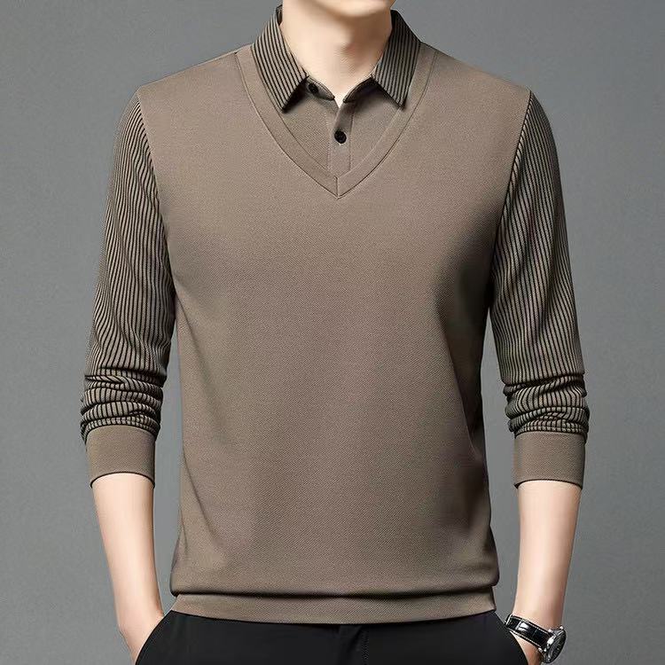 RED DRAGONFLY Men's Knitted Sweater Solid Color Simple Versatile Fashion Comfortable Skin-friendly Warm Pullover Fake Two-piece Shirt Ha Qing XL 19