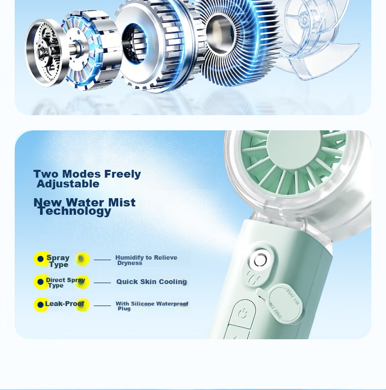 M&G Variety Show Same Style Mini Fan Mist Cooling Handheld Fan Home Desktop Neck Hanging Waist Quiet Outdoor Portable Rechargeable Long Battery Life Mini Fan ARC925FE Mint Green 7
