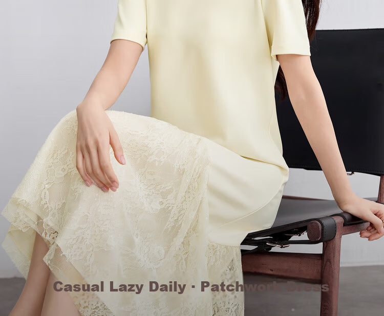 Sentubila V-Neck Patchwork Curved Hem Sequin Embroidered Short Sleeve Dress for Women Summer Elegant Mid-Length Dress 1