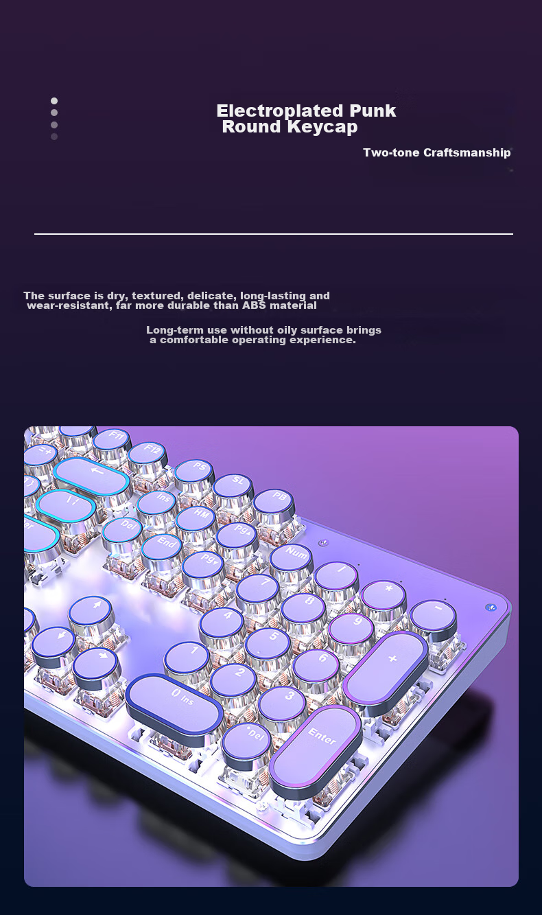 EWEADN TK950 Wireless Bluetooth Punk Mechanical Keyboard And Mouse Set, Wired Tri-Mode, for Office And Gaming, Computer Laptop, Blue Switch Retro Peripherals, 104 Keys, Pink with White Backlight 9