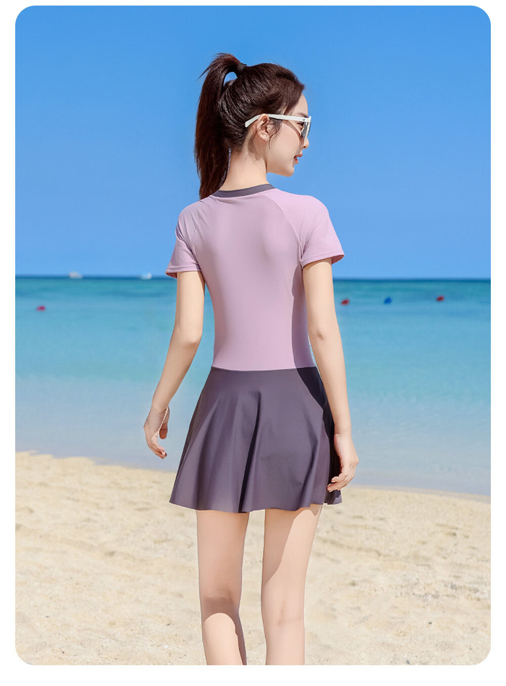 Xtep Women's Conservative Slimming One-Piece Swimsuit with Skirt, Color Block, Fashionable, Comfortable, Professional Training, Sporty, Sun Protection Swimwear 12