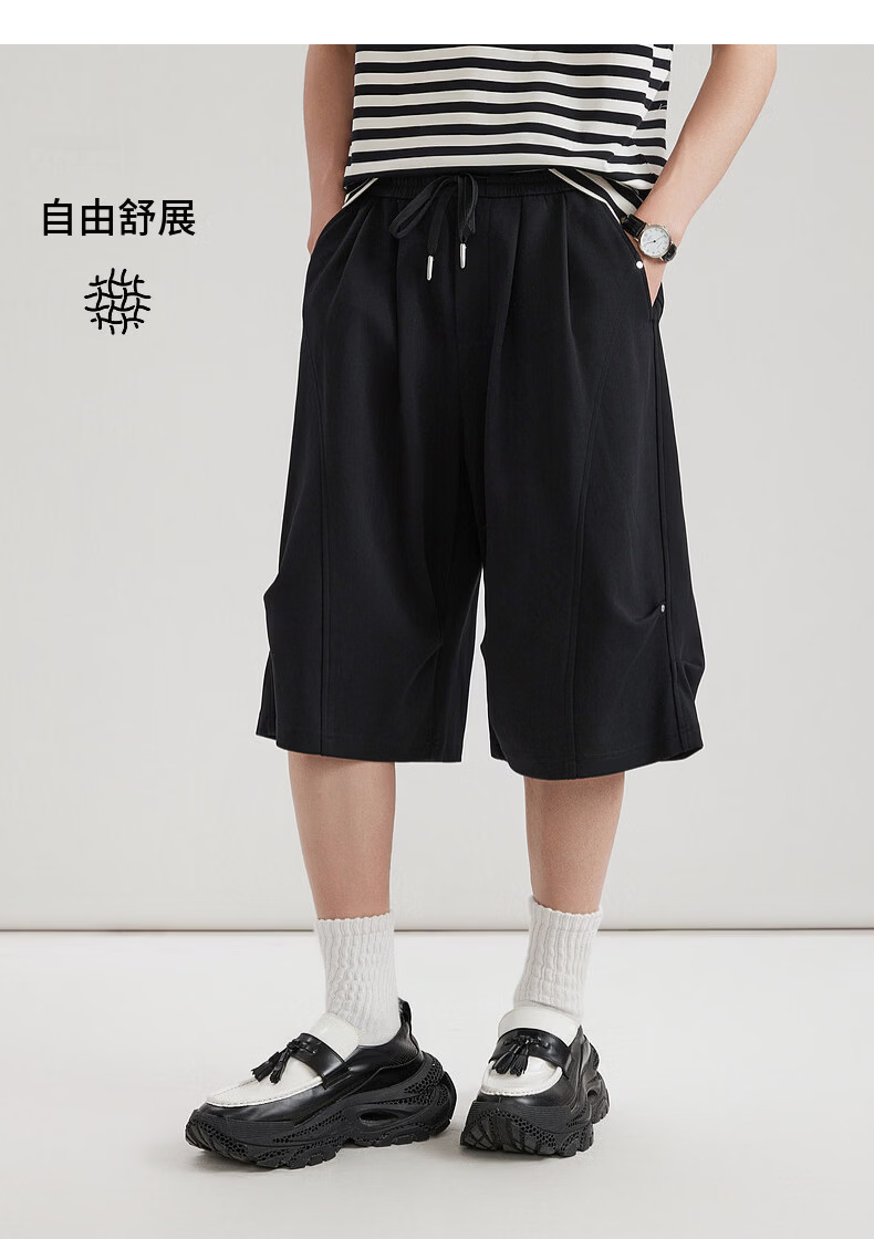 CABBEEN 285G Air Layer Men's Seven-Point Paratrooper Shorts with Studded Decoration Design 2026 Summer Knit Shorts 15