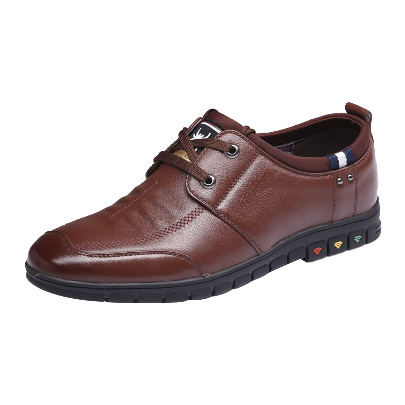 SPIDER KING Men's Casual Leather Shoes Korean Style Trendy Fashion Lace-up Soft Sole Soft Leather Brown Size 41