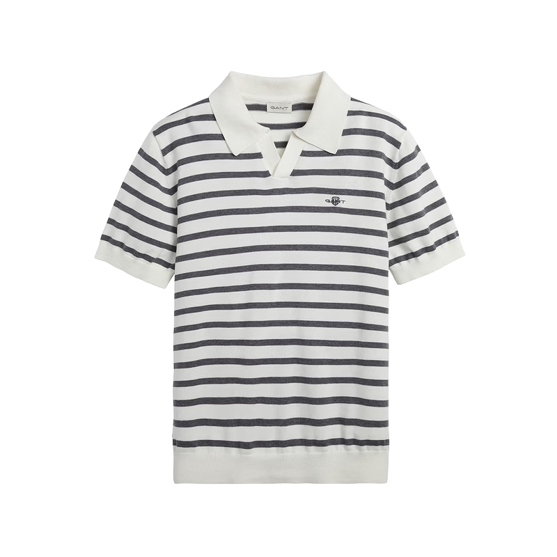 GANT Summer Men's Striped Color-Block Vintage Casual Seagull Collar Knit Polo 109-White Gray M