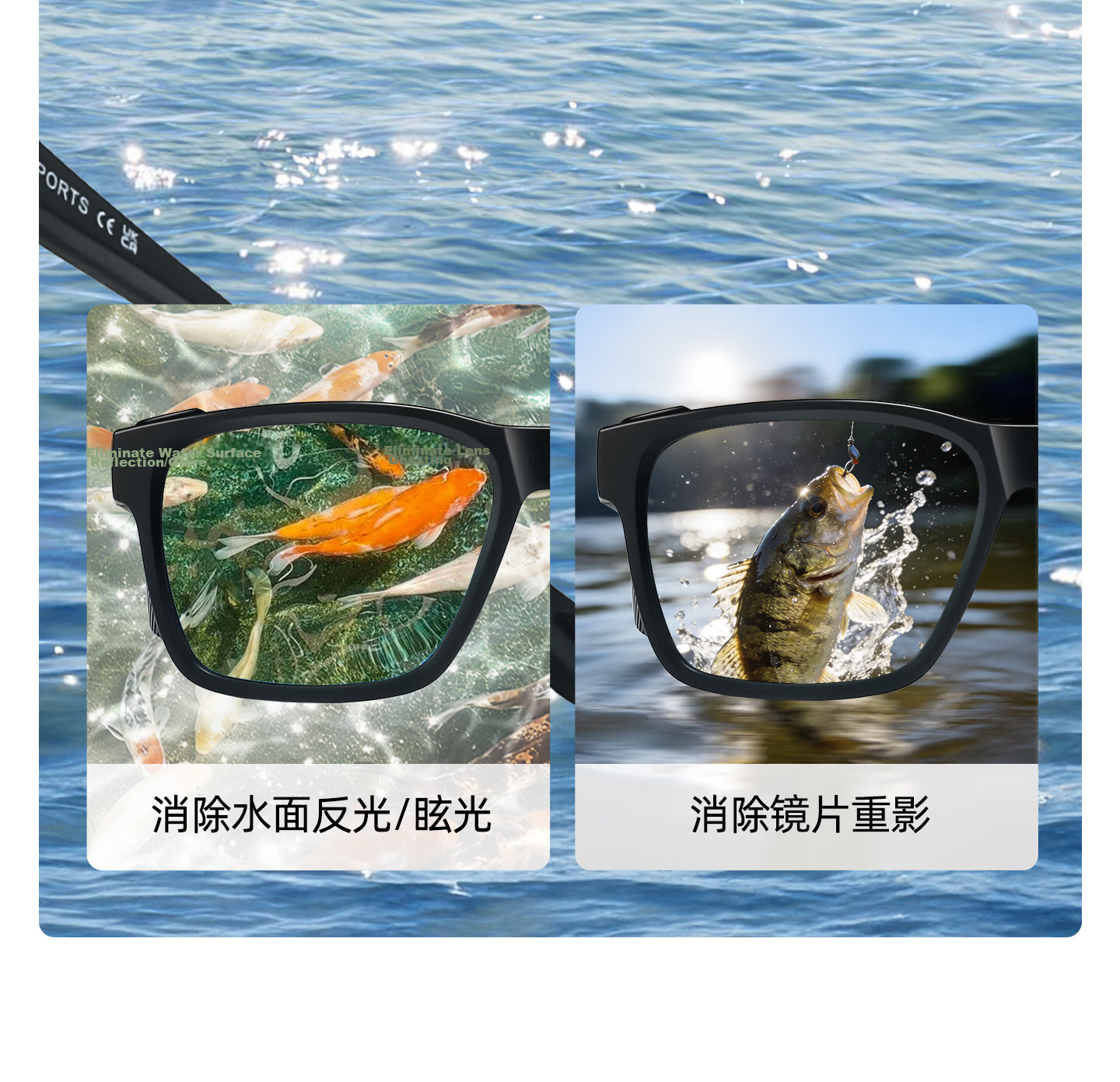 CAPONI German Imported Polarized Fishing Sunglasses HD Float Viewing Men's Cycling Sports UV Protection Sunglasses 7