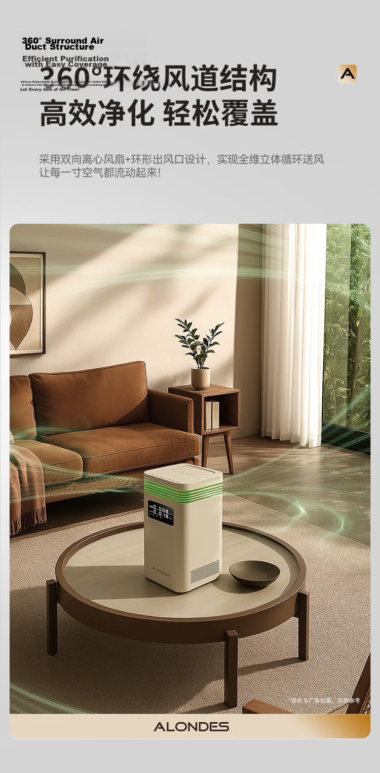 ALONDES Air Purifier Home Formaldehyde Removal Cleaner Bedroom Living Room Smoke Odor Eliminator Dual Digital Display Plasma Sterilization Silent Deodorizer C8 JD Self-Operated 11