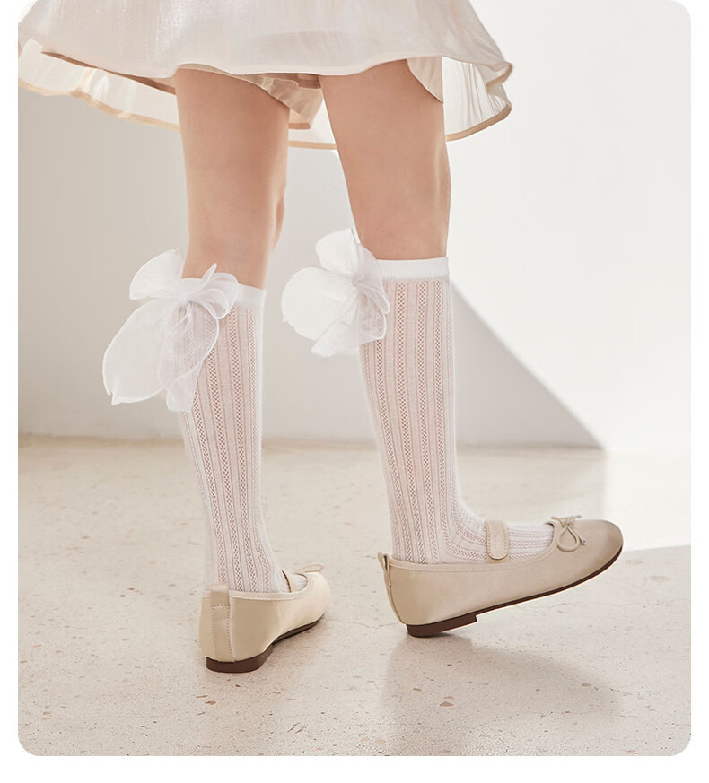 Nido Bear Children's Long Tube Lace Socks Summer Thin Cotton Girls Princess Lace Calf Mesh Mid-Tube Socks 22