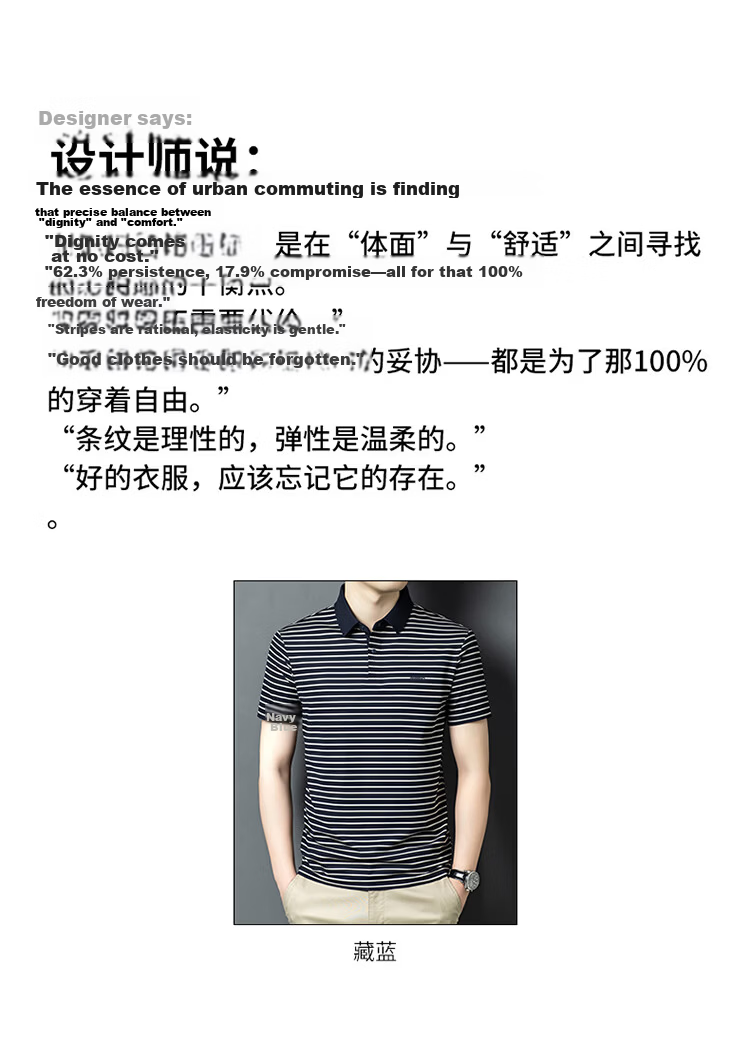 Edenbo Men's Short Sleeve Polo Shirt Spring Summer Striped Skin-Friendly Commuter Top Navy Blue 170/88A (L) 3