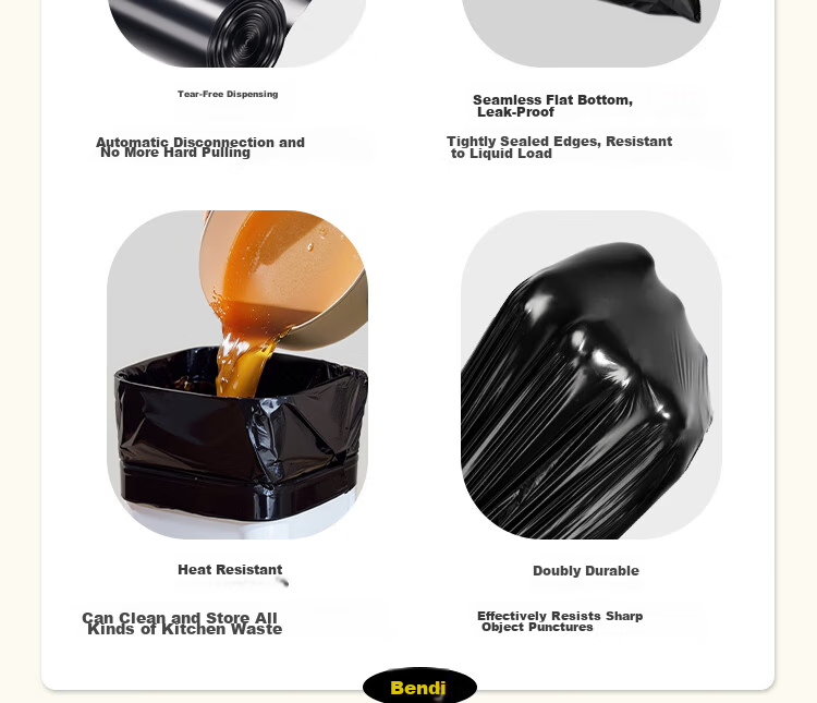 Bendi Black Drawstring Trash Bags 45x50cm 80pcs Double-Sided 2.4 Mil Thickened Tear-Resistant Household Carry Handle 4