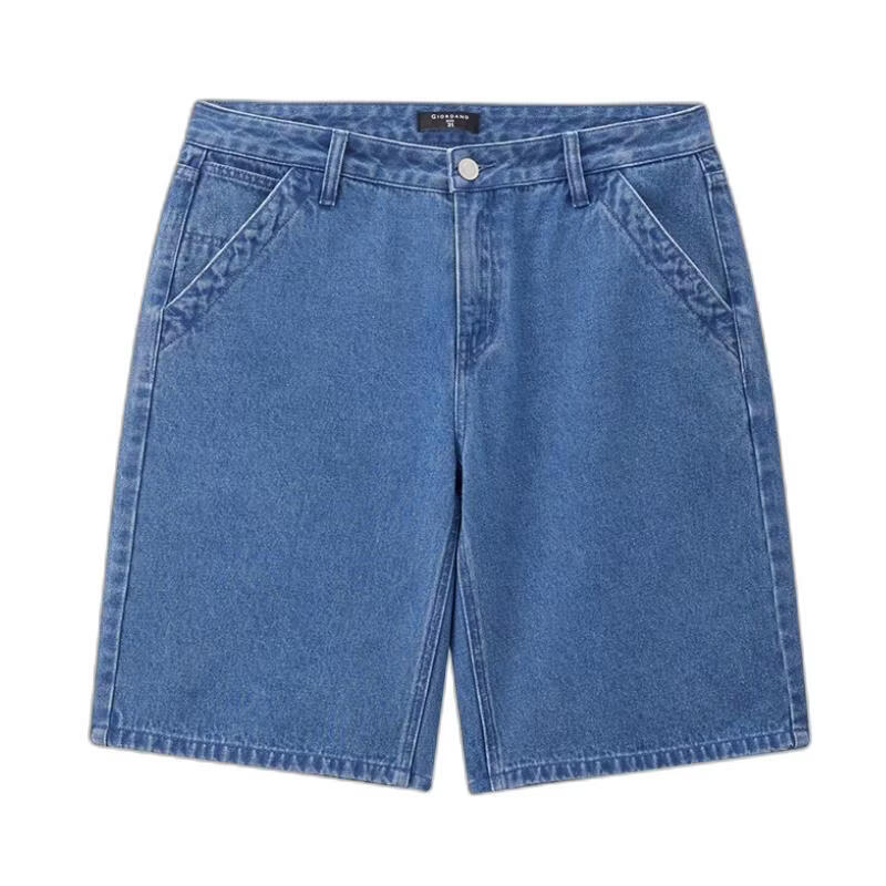 Giordano Men's Summer New Pure Cotton Straight Leg Denim Pants Mid Waist Washed Denim Shorts 13106313