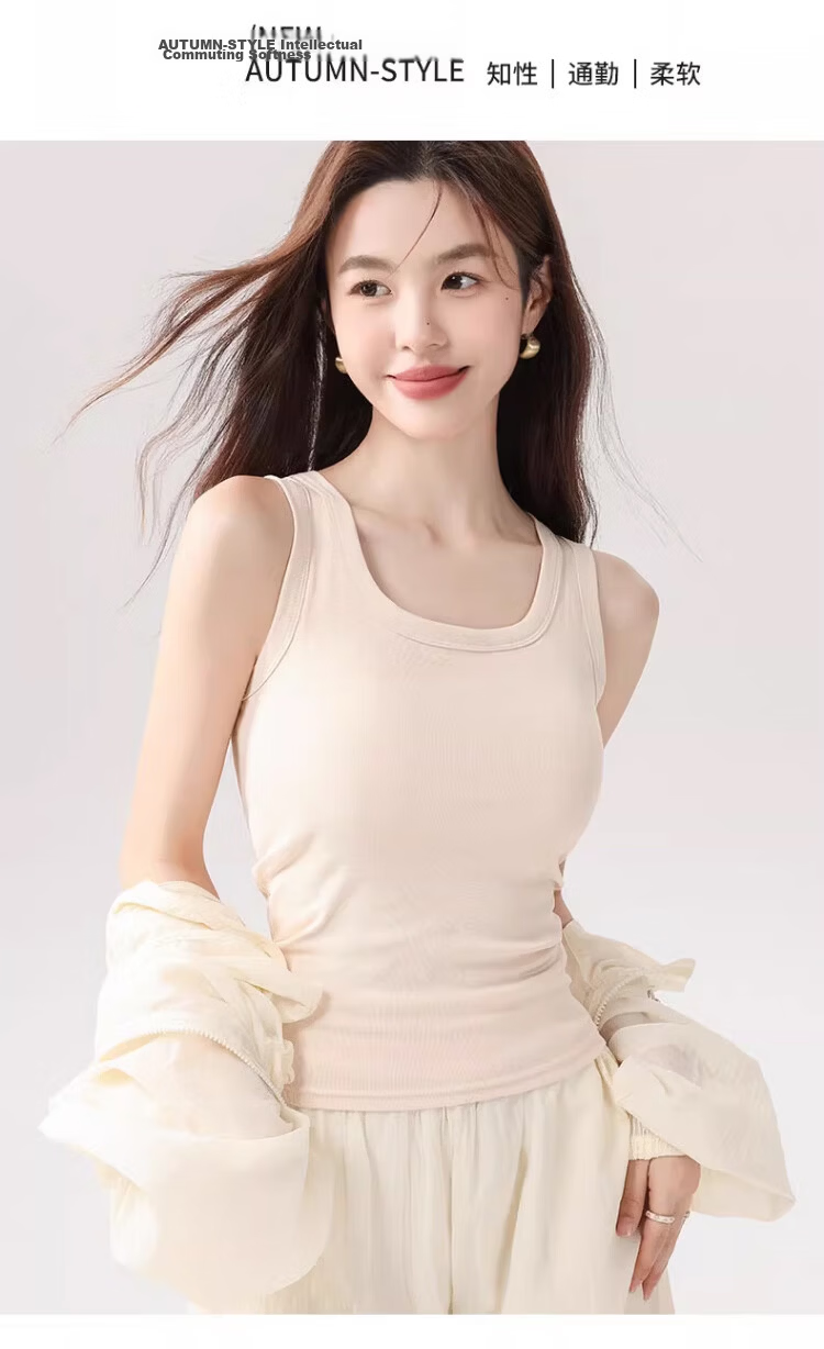 Caiyue Women's Spring Summer Thin Breathable Slim Fit Ribbed Sleeveless Wide Shoulder Tank Top with Side Coverage High Elasticity 2