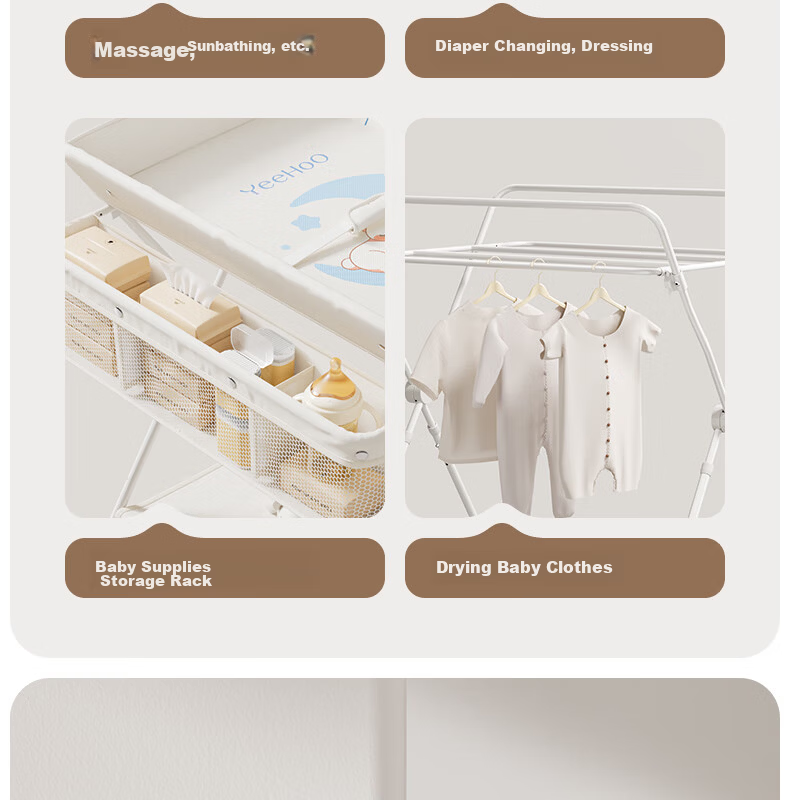 YEEHOO Diaper Changing Table Newborn Baby Care Station Baby Changing and Massage Bed Touch Bath Foldable Mobile 6